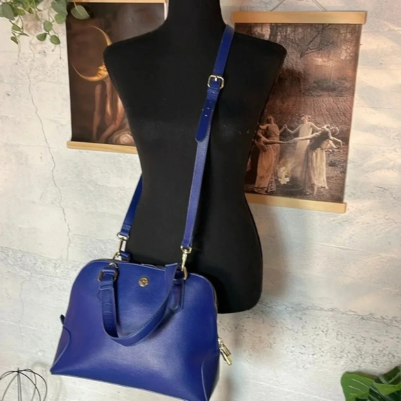 Ora Delphine Blue Leather Satchel Bag - Picture 4 of 12
